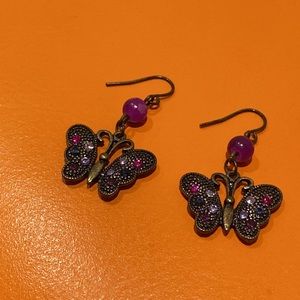 Silver & amethyst butterfly earrings